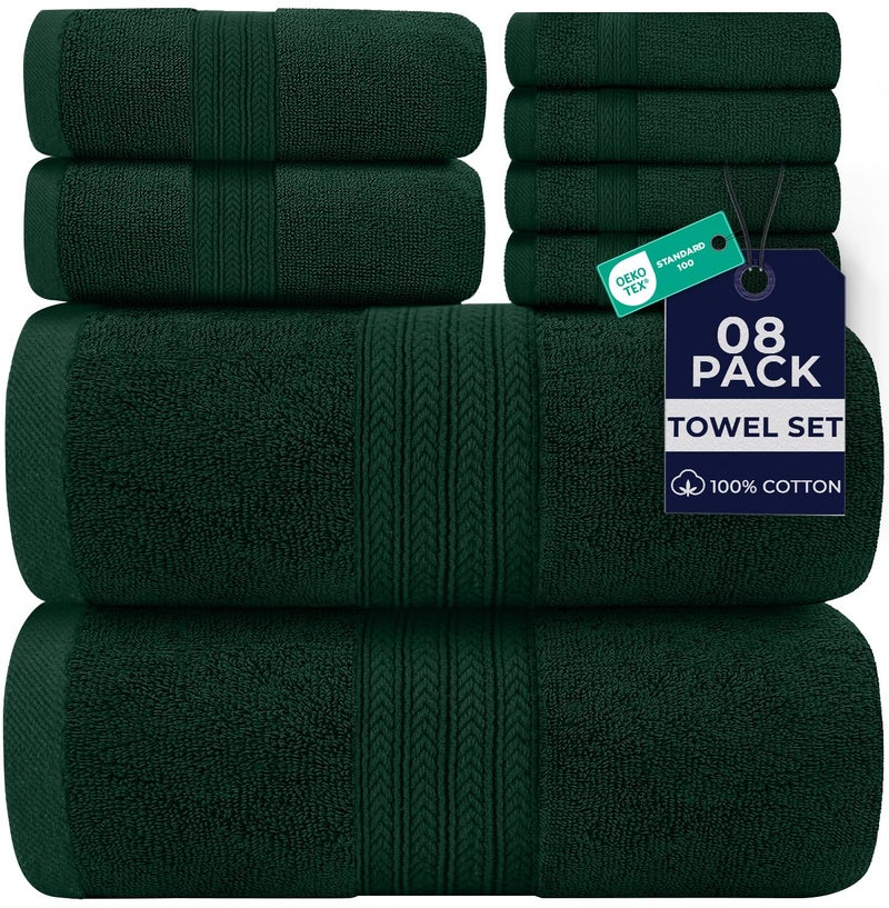 DAN RIVER 8 PC Luxury Bath Towels for Bathroom, 2 Bath, 2 Hand, and 4 Wash Cloths, 600 GSM 100% Ring Spun Cotton Towel Set, Highly Absorbent, Gym, Hotel, and Spa, Hunter Green - Image 1